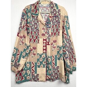 Allison Daley Blouse Womens 20W Plus Size Paisley Patchwork Button Front Shirt